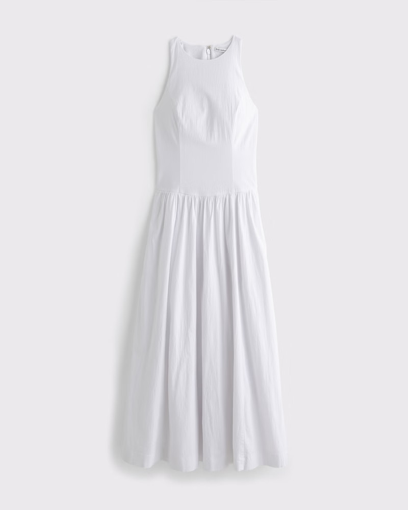 Abercrombie & Fitch Women's High-Neck Drop-Waist Midi Dress in White - Size XXS PETITE | Abercrombie & Fitch (US)