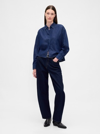 UltraSoft Denim Straight-Hem Crop Shirt | Gap (US)