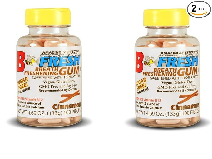 B Fresh Cinnamon Gum, Xylitol Gum, Natural Gum, Vegan, B12, No Sugar, 100 Sugar Free Pieces per P... | Amazon (US)