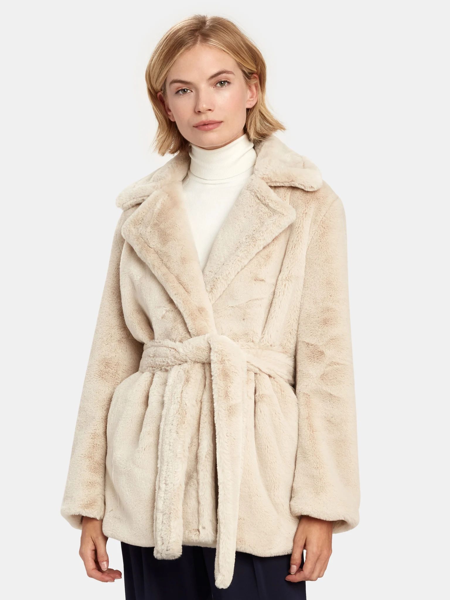 Belted Plush Faux Fur Coat | Verishop