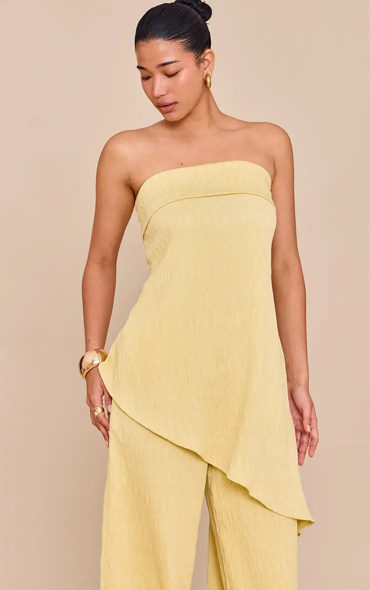 Lemon Bandeau Asymmetric Drape Detail Top | PrettyLittleThing UK