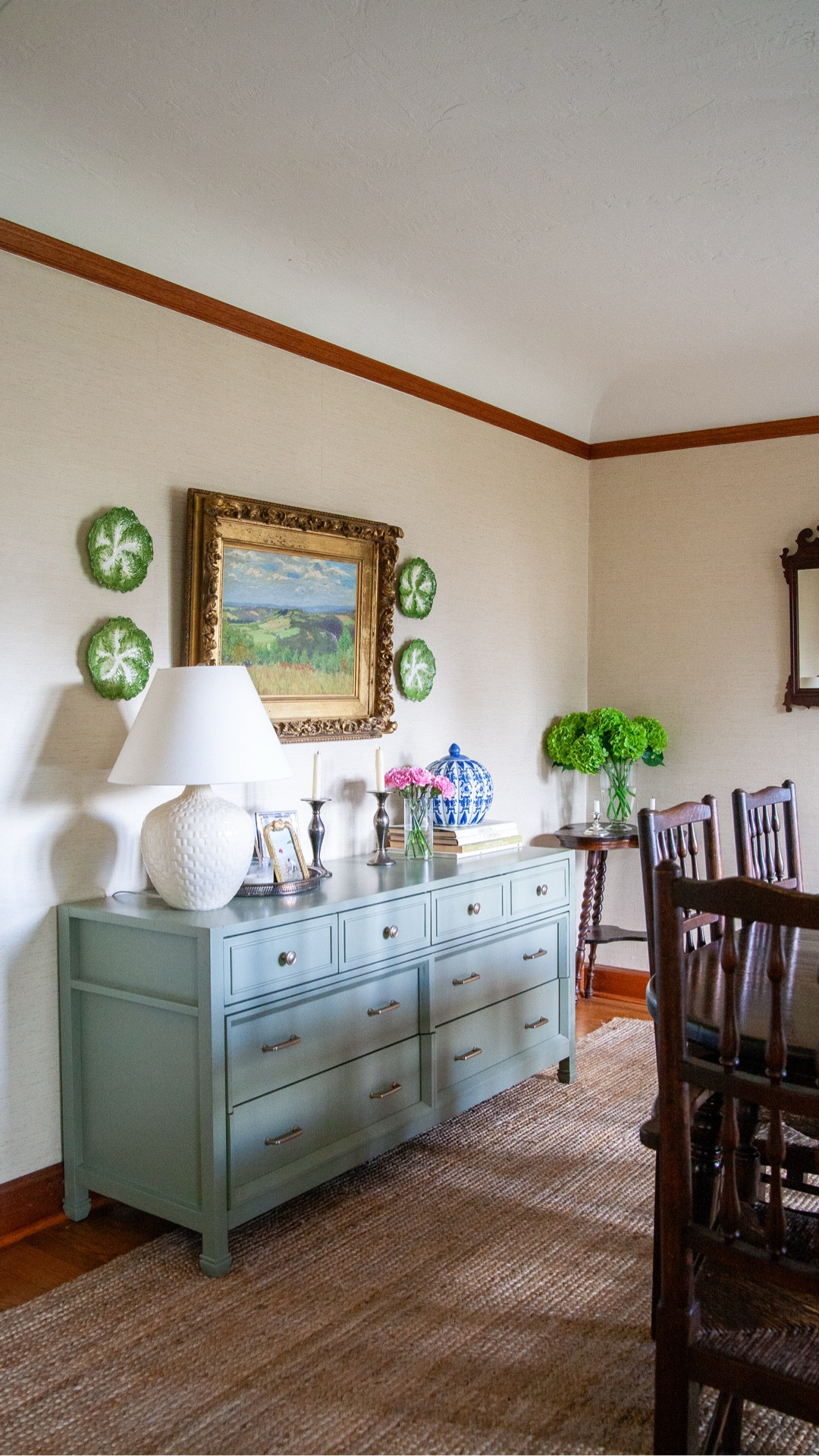 In 2025 I took down at least three gallery walls 🙈. But that’s not to say groupings of things on walls aren’t good… I think we can just be more creative and find unique combinations—now that you can buy vintage-inspired art and frames in sets at the big box anyway. Let’s think outside that! 

I’m obsessed with these cabbage plates a bunch of you voted no to. I love them in my dining room with the other greens and the grasscloth-ey wallpaper! Plus they are so affordable for a hand painted veggie plate! Linking in LTK and my story highlights. 

#LTKHome #LTKSeasonal