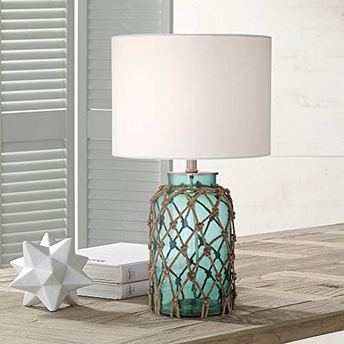 Crosby Country Cottage Nautical Accent Table Lamp Coastal Blue Green Glass Rope Net Off White Dru... | Amazon (US)