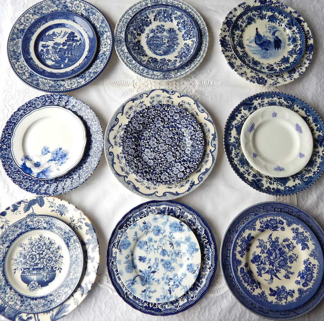 Blue and White Dinner Plates Mismatched China Porcelain Dishes New Vintage, Mix and Match. Weddin... | Etsy (US)