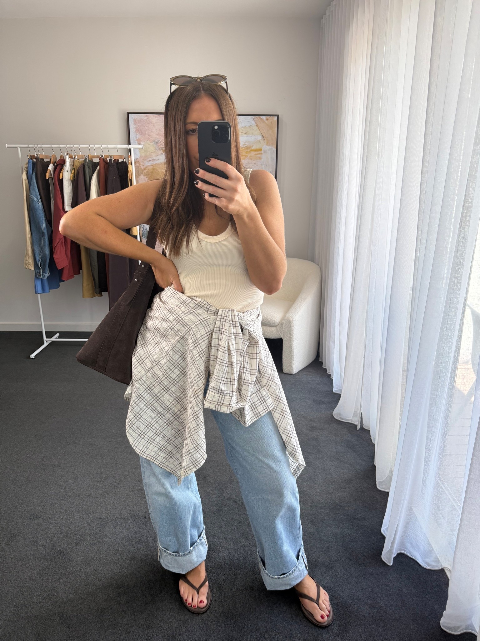 Outfit details: 
Tank: Dissh (sized up to M)
Shirt: Cotton on haven (almost sold out sorry guys. Dupes linked)
Jeans: COH Ayla
Flip flops: Tony Bianco
Sunnies: YSL
Bag: Assembly Label