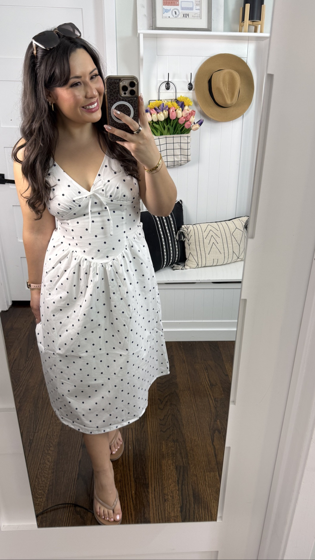 The perfect spring Walmart dress that’s true to size and perfect for a mom tummy it’s super flattering with adjustable straps I’m 5’2 size medium for reference 😊
