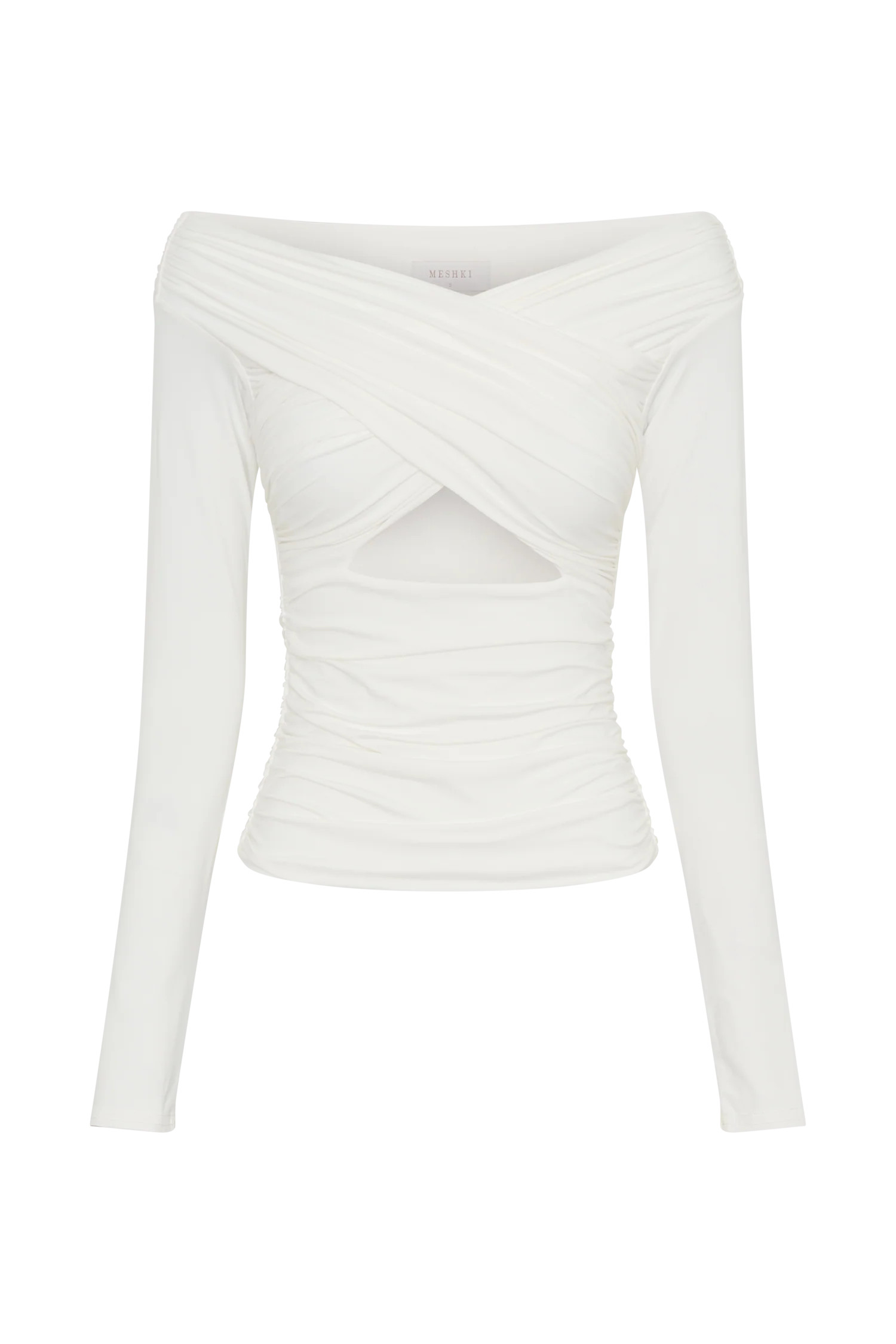 Jaden Off Shoulder Recycled Nylon Top - Ivory | MESHKI US