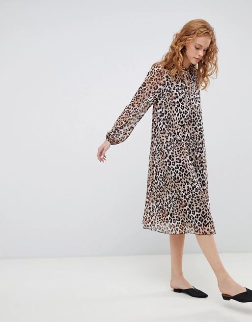 ASOS DESIGN pleated trapeze midi dress in leopard print | ASOS US