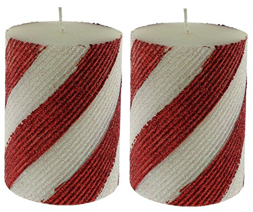 Jay Imports Bias Glitter Red And White Stripes 3" X 4" Pillar Candle, Set of 2 | Amazon (US)