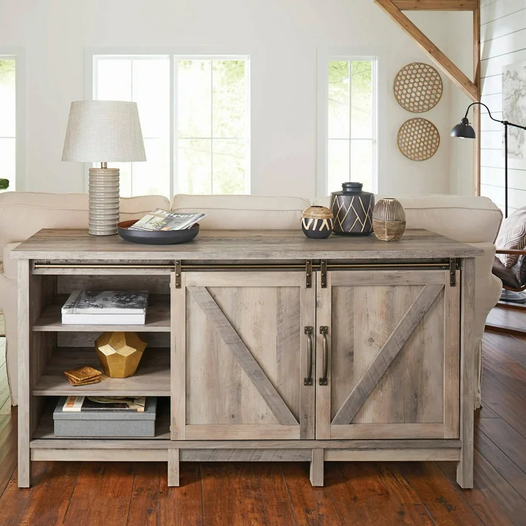 Better Homes & Gardens Modern Farmhouse TV Stand for TVs up to 70", Rustic Gray | Walmart (US)