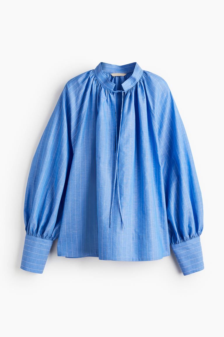 Balloon-sleeved Blouse - Blue/striped - Ladies | H&M US | H&M (US + CA)