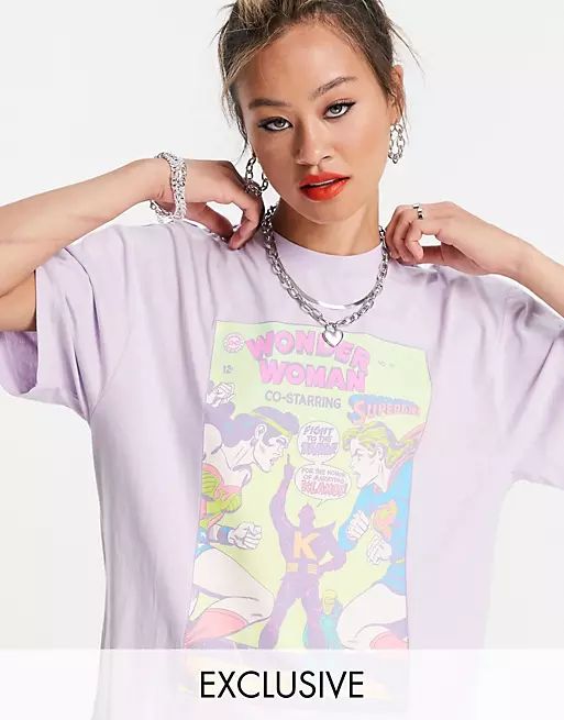 Reclaimed Vintage Licensed t-shirt in lilac with wonderwoman print | ASOS | ASOS (Global)