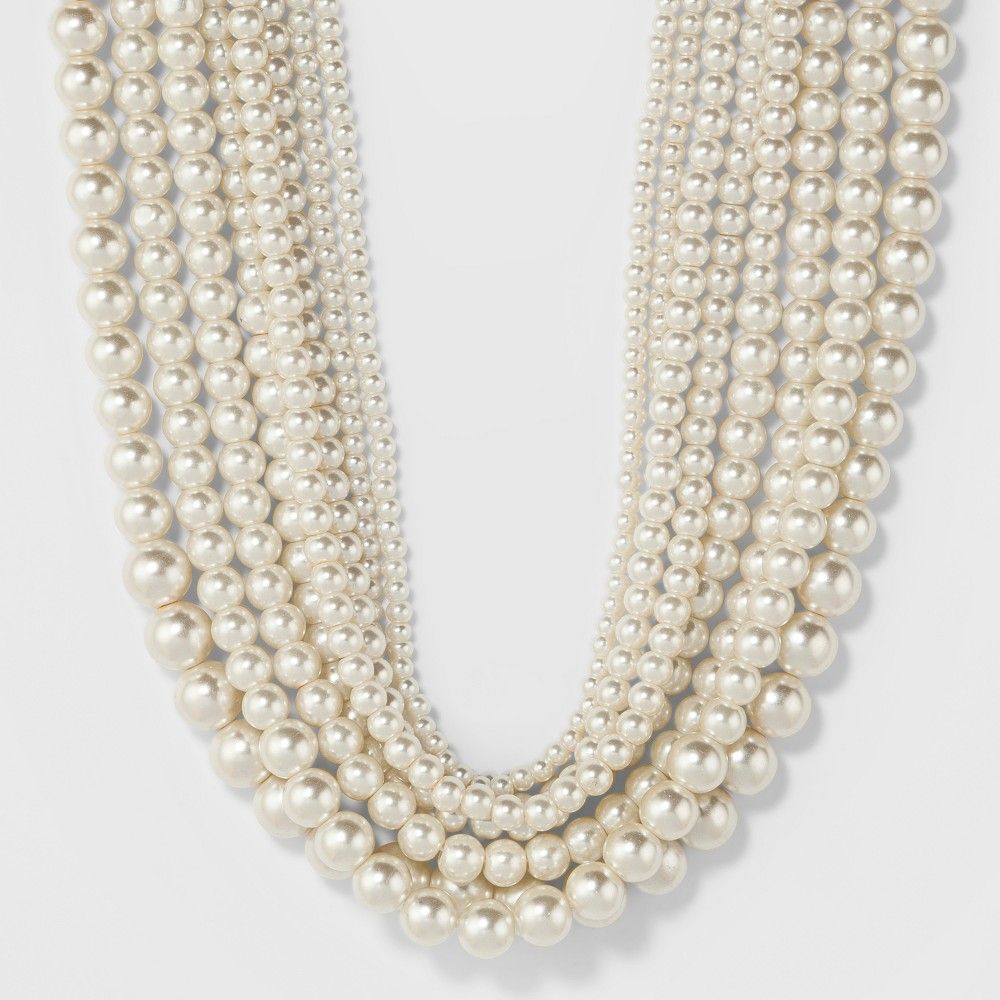 petiteShort Faux Pearl Multi Row Necklace - A New Day White, Women's | Target