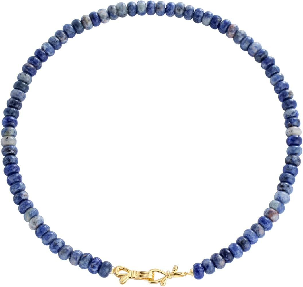 NLIEO Rainbow Colorful Gemstone Beaded Choker Necklace for Women 14K Gold Bow Birthstone Beads Ch... | Amazon (US)