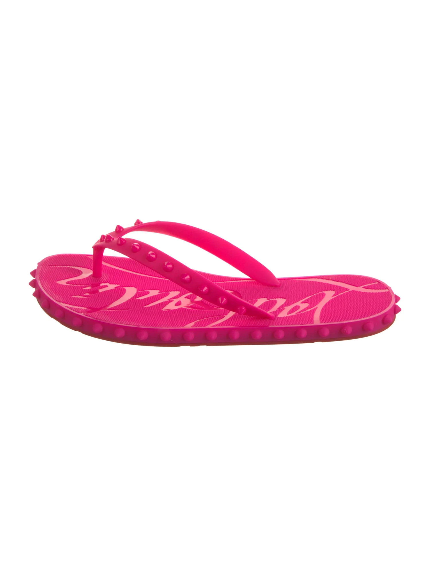Christian Louboutin Rubber Studded Accents Flip Flops - Pink Sandals, Shoes - CHT536381 | The Rea... | The RealReal