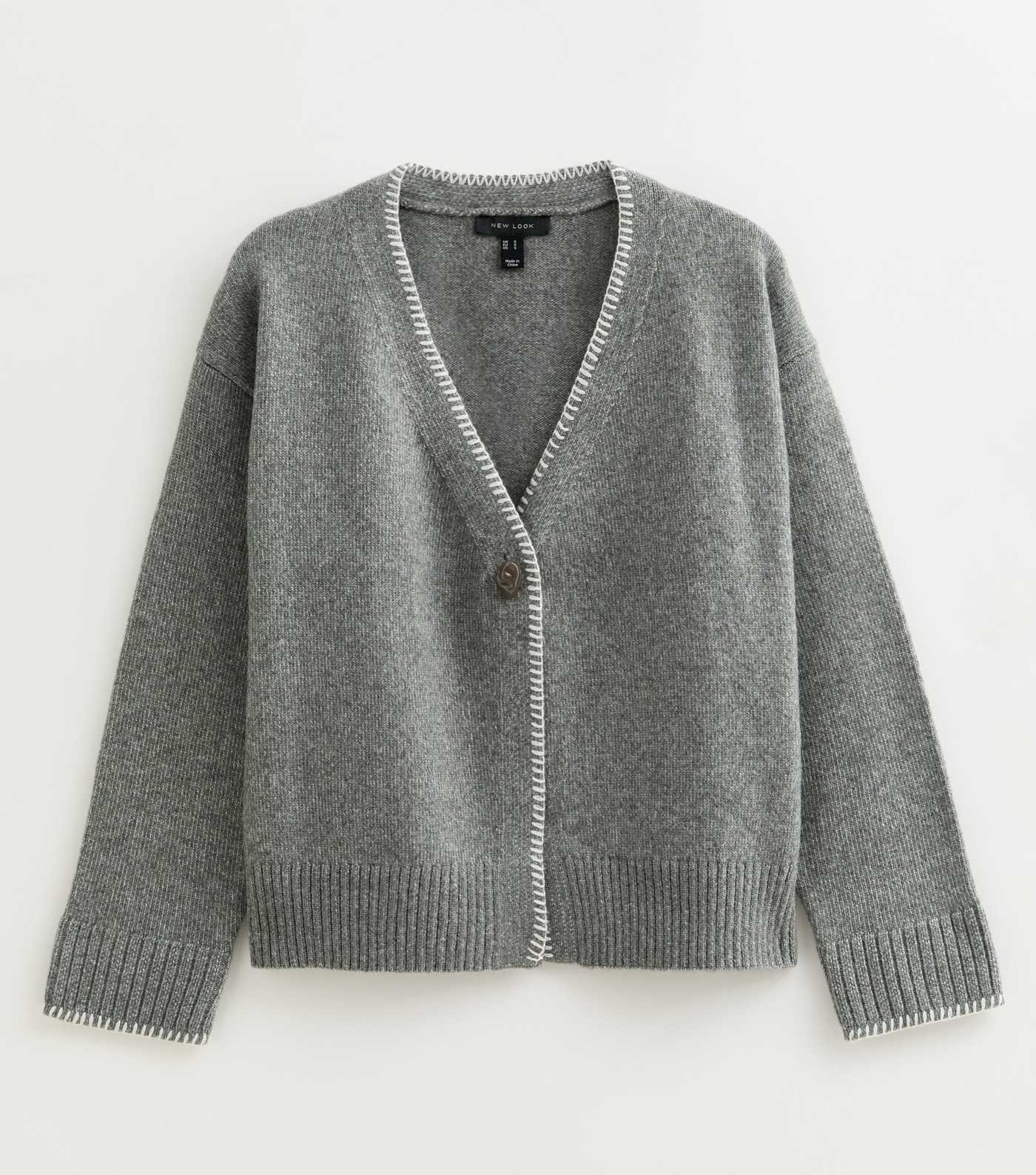 Grey Blanket Stitch Trim Knitted Cardigan | New Look | New Look (UK)