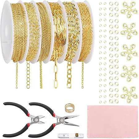 Fesorsi Gold Necklace Chain for Jewelry Making, 46ft 6 Style Rolled Steel DIY Jewelry Chain Roll ... | Amazon (US)