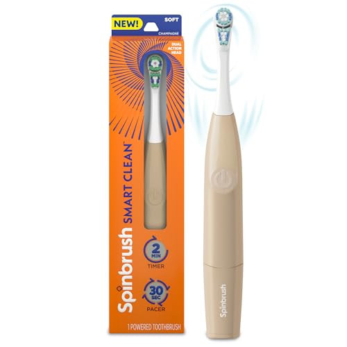 Spinbrush Smart Clean Battery Powered Electric Toothbrush for Adults with Dual Action Head, Pacer & Timer, Champagne, Soft Bristles, 1 Count | Amazon (US)