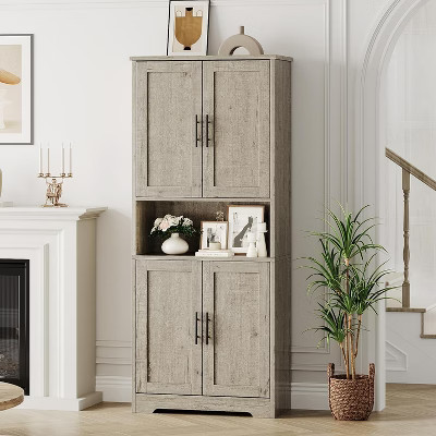 Coucheta 70'' Kitchen Pantry Freestanding Storage Cabinet with 4 Doors and Adjustable Shelves, Cupboard for Dining Room,grey | Target