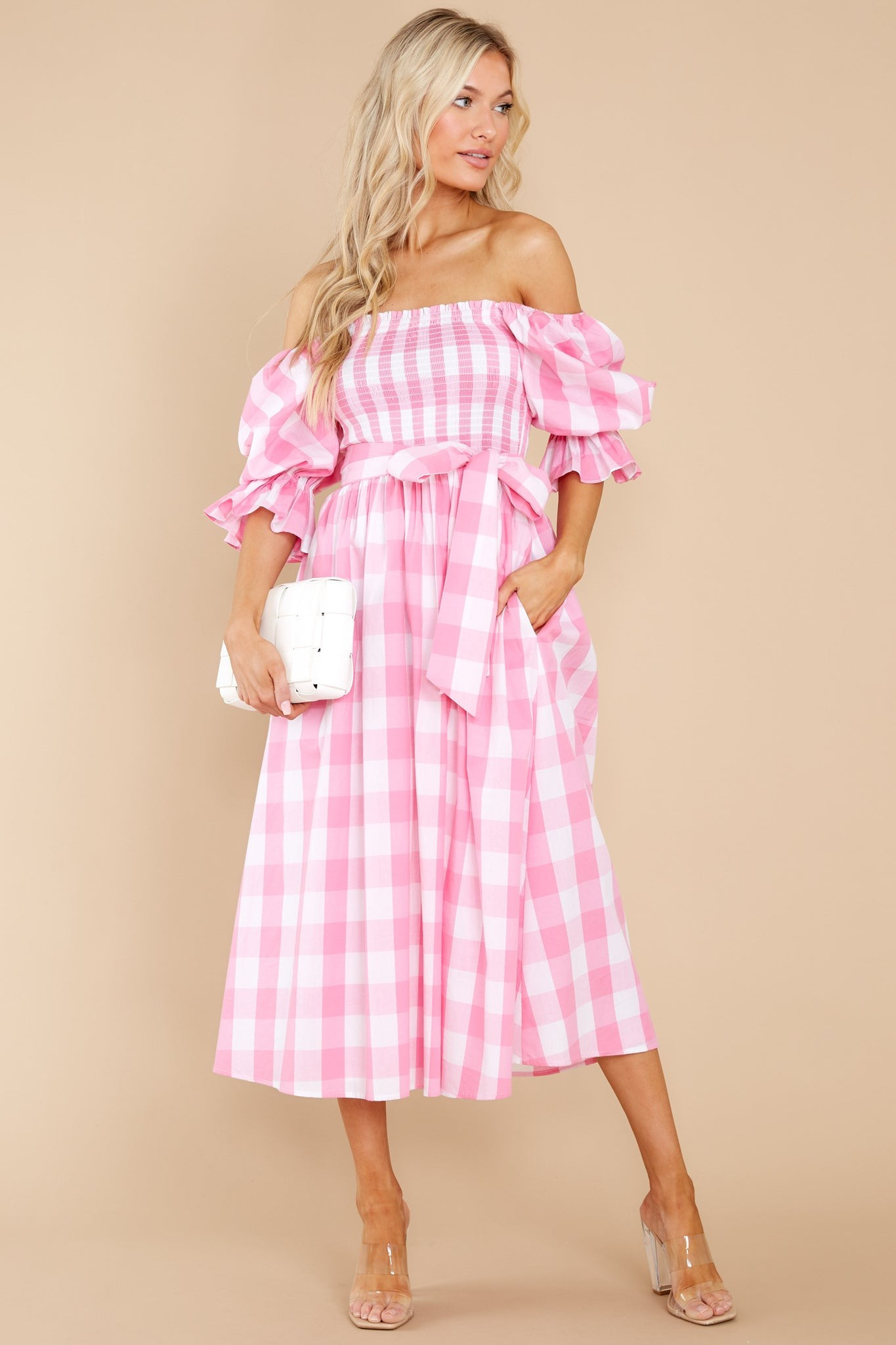 Dignity And Grace Pink Gingham Midi Dress | Red Dress 
