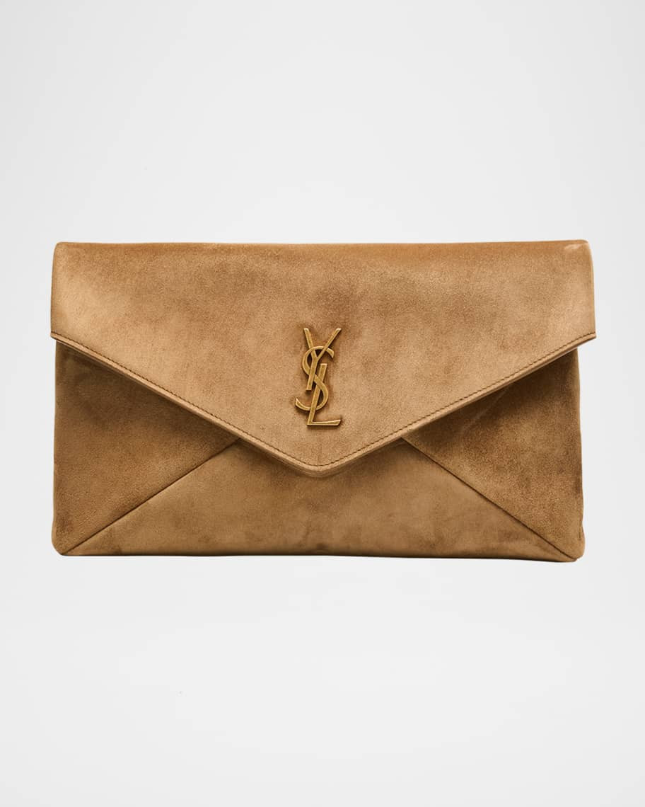 Saint Laurent Large YSL Envelope Flap Clutch Bag in Suede | Neiman Marcus