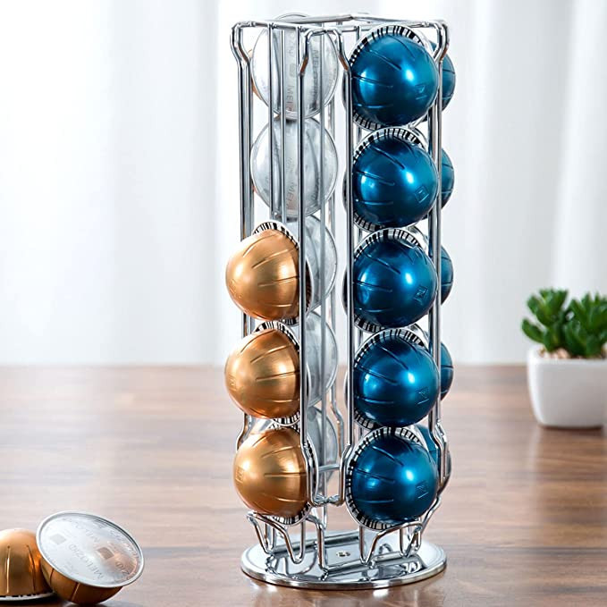 MyGift Silver Chrome-Plated Metal Coffee Pod Holder Carousel Rotating Stand Compatible with Vertu... | Amazon (US)