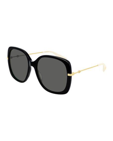 Gucci Acetate & Metal Rectangle Sunglasses | Neiman Marcus