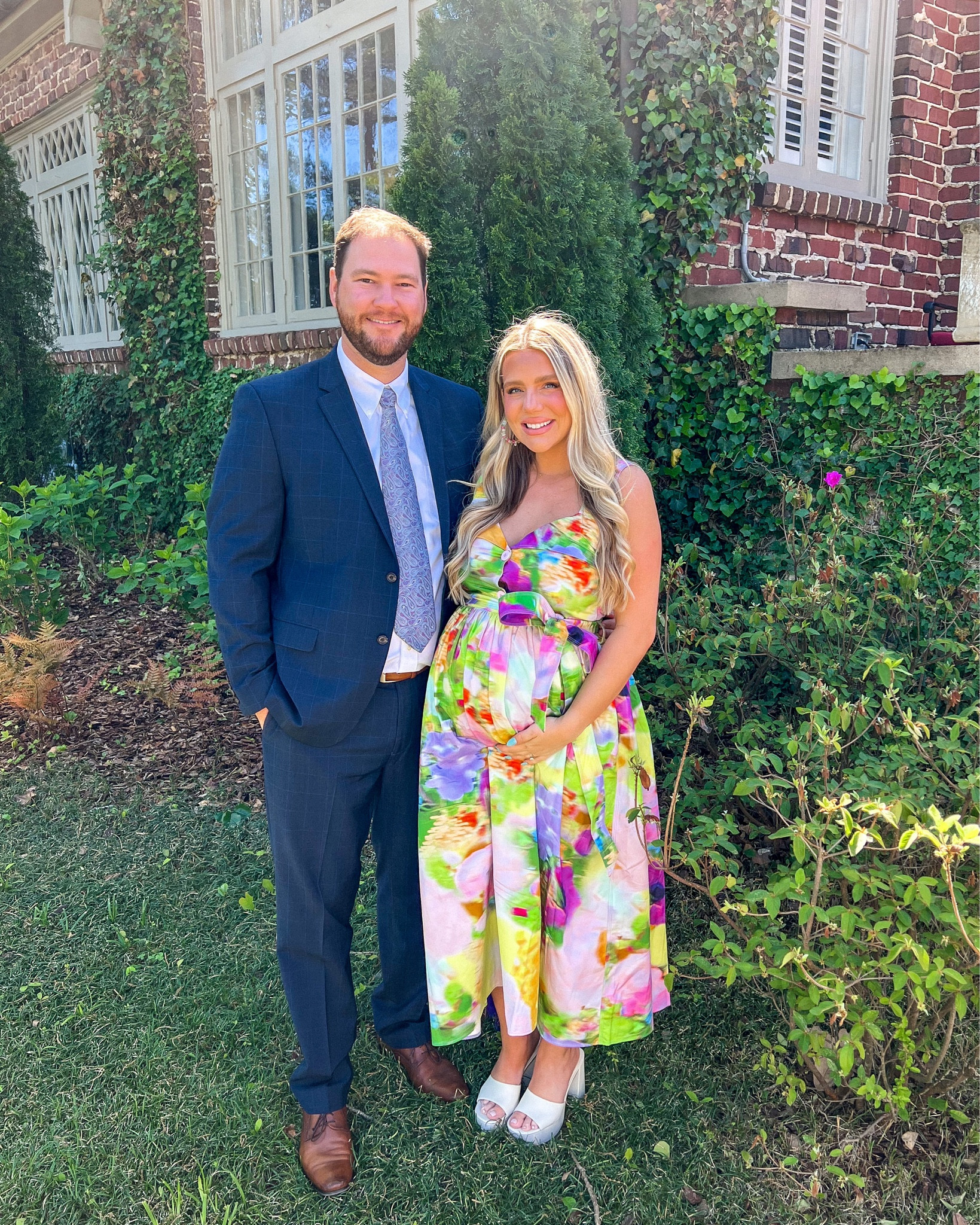 The prettiest watercolor Easter spring dress! Wearing a large—no stretch at all, 33 weeks pregnant here. With my fave Larroude shoes!

#LTKbump #LTKshoecrush #LTKSeasonal
