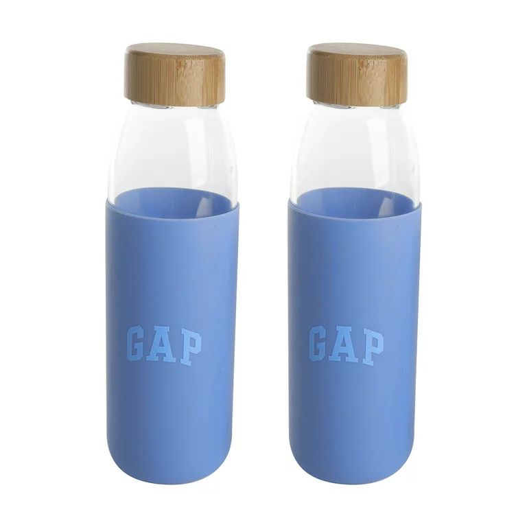 Gap Home 17-Ounce Hydration Glass Bottle with Grey Blue Silicone Sleeve and Bamboo Lid , Set of 2 | Walmart (US)