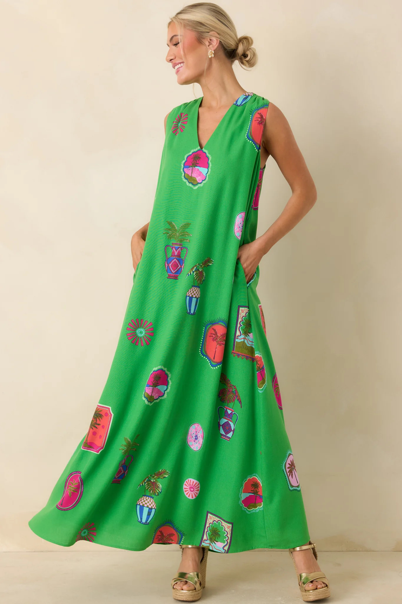 Send Me A Postcard Green Multi Tropical Print Maxi Dress | Red Dress