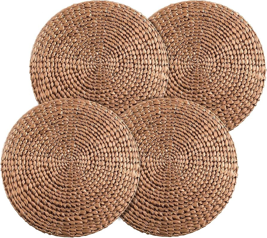 SARO LIFESTYLE Gold Woven Water Hyacinth Placemat - 15" Round, 4 Ct. | Amazon (US)