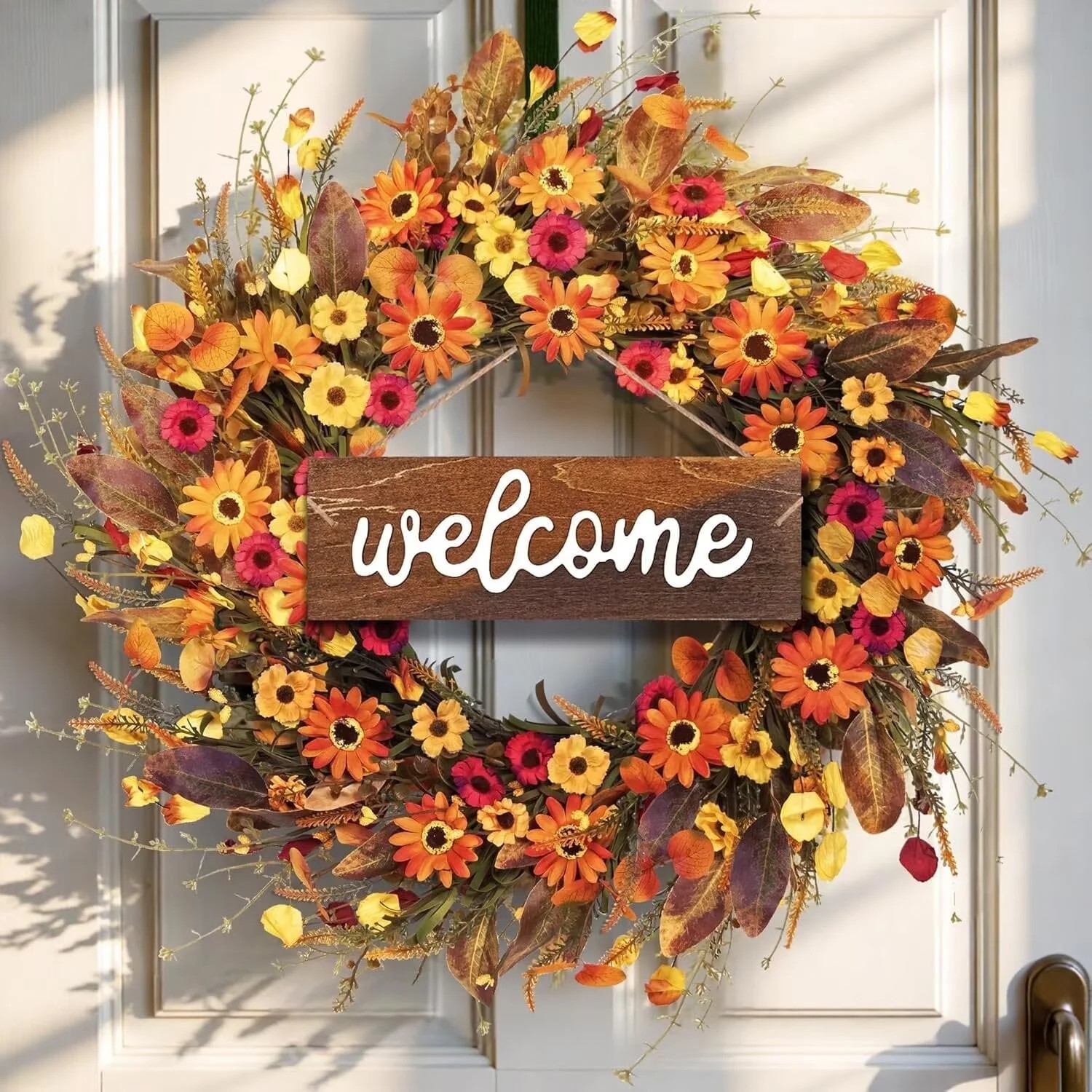 26'' Large Fall Wreaths for Front Door, Farmhouse Orange Daisy Wreath for Front Door Wall Home Pa... | Walmart (US)