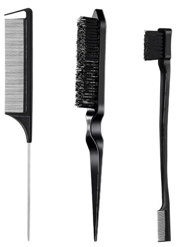 Hair Styling Brush Set - Slick Back Comb, Edge Control Brush, Rat Tail Comb for Smooth Styling, Frizz Taming, and Parting (3 Pieces) | Amazon (US)