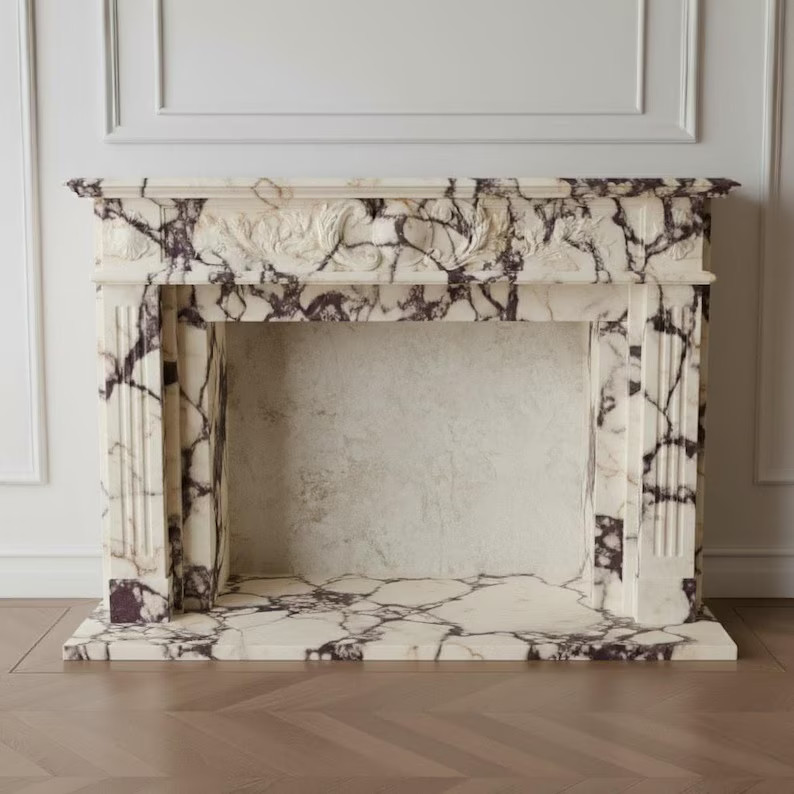 Royal french calacatta viola Marble Fireplace Surround - Custom Size Luxury Mantel | Etsy (US)