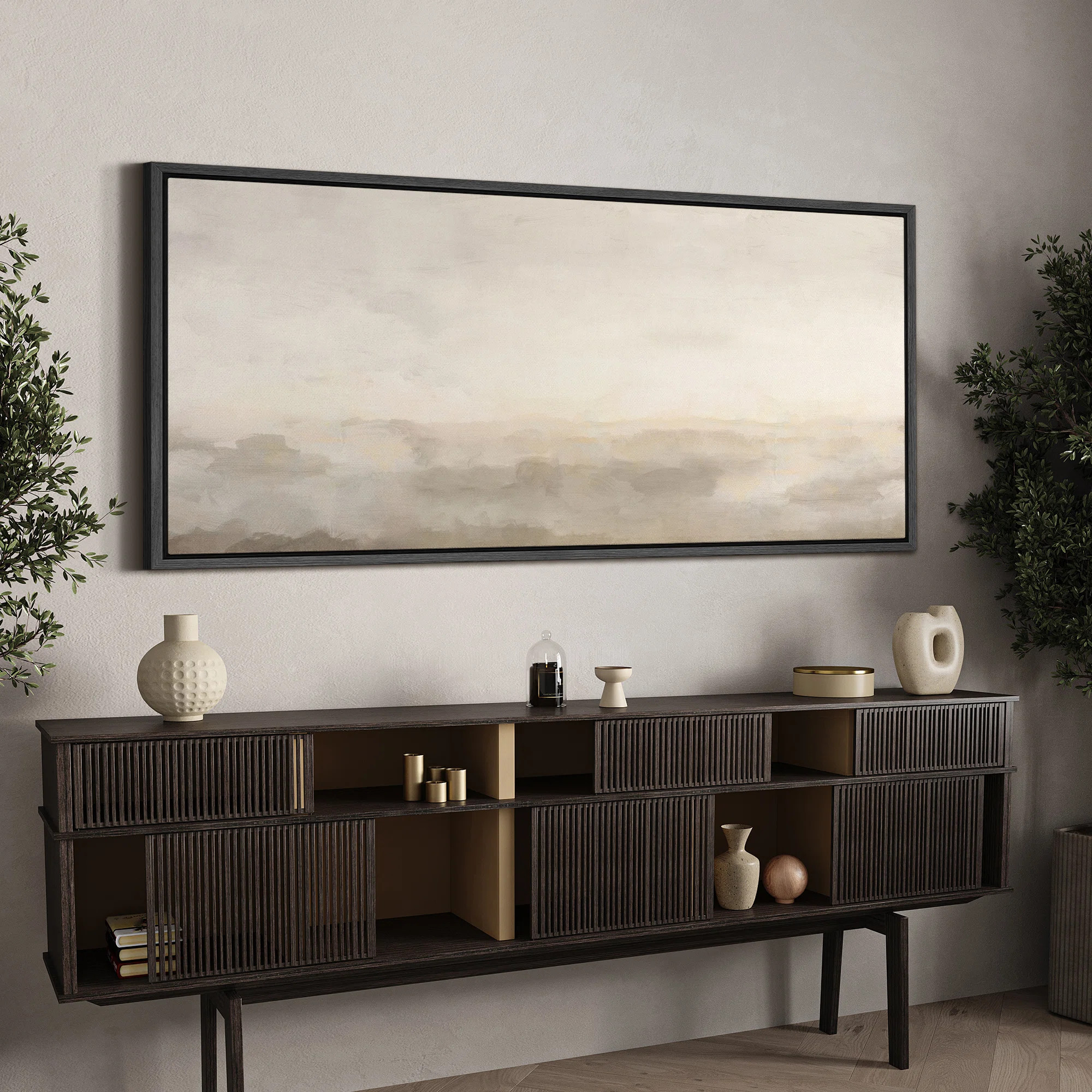 Minimal Landscape Muted Abstract Minimalist Neutral Décor Extra Large Framed Canvas Print Wall A... | Wayfair North America