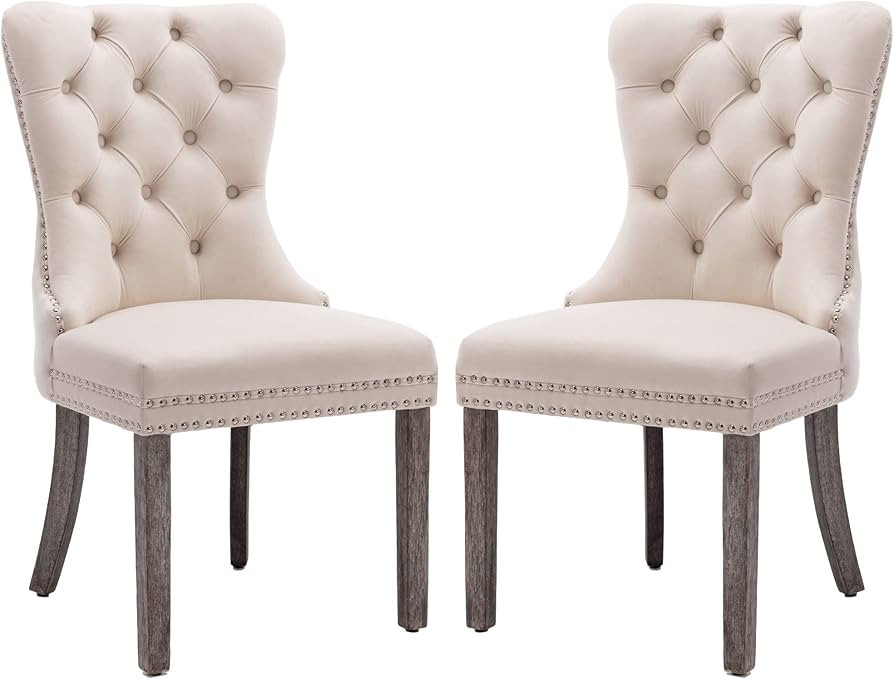 KCC Velvet Dining Chairs Set of 2, Upholstered High-end Tufted Dining Room Chair with Nailhead Ba... | Amazon (US)