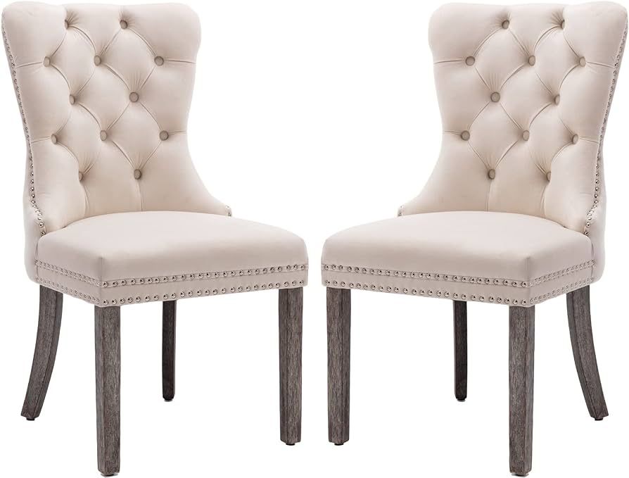 KCC Velvet Dining Chairs Set of 2, Upholstered High-end Tufted Dining Room Chair with Nailhead Ba... | Amazon (US)