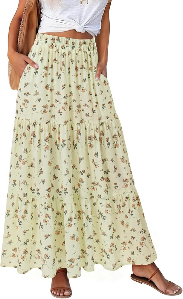 siliteelon Women's High Waist A-Line Flowy Maxi Skirt with Pockets, 2026 Trendy Boho Casual Long ... | Amazon (US)