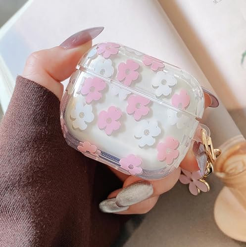 Olytop for Cute Airpods 3rd Generation Case Clear, Soft TPU Flower Air Pods 3 Gen Cover Protective Shockproof Skin Girl Women with Floral Keychain for Apple iPod 3rd Gen Case - Pink | Amazon (US)