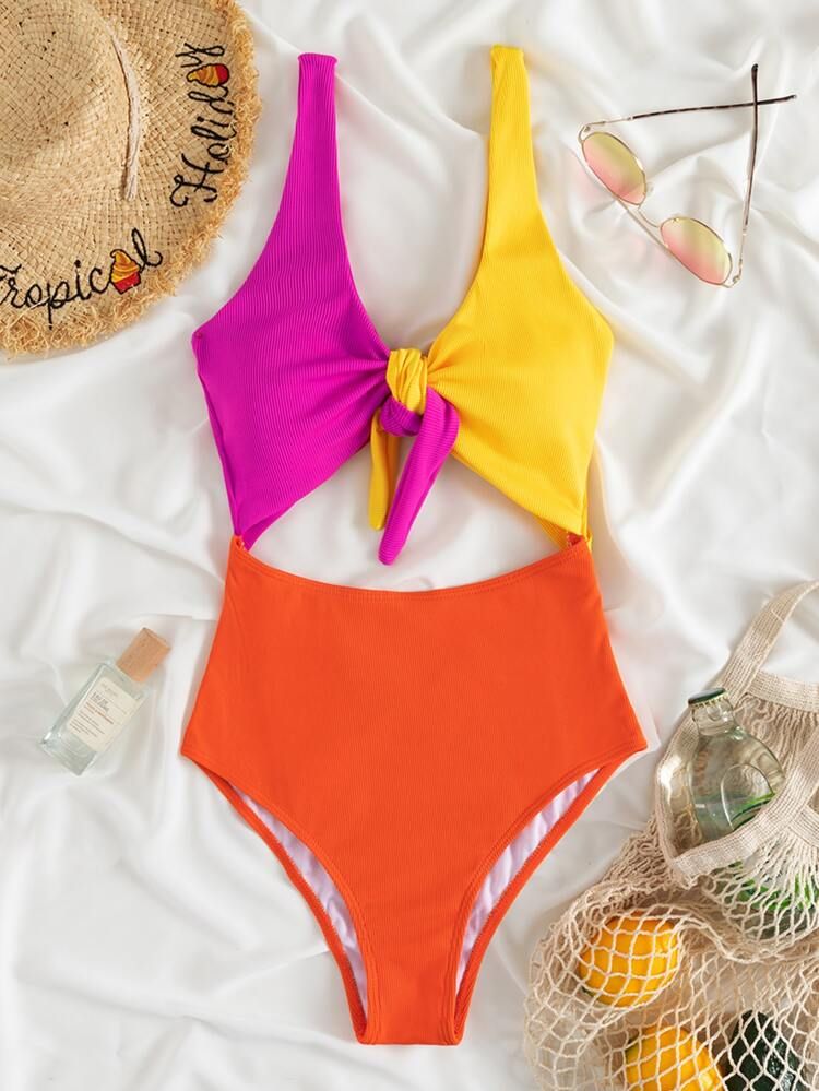 Colorblock Cut-out One Piece Swimsuit | SHEIN