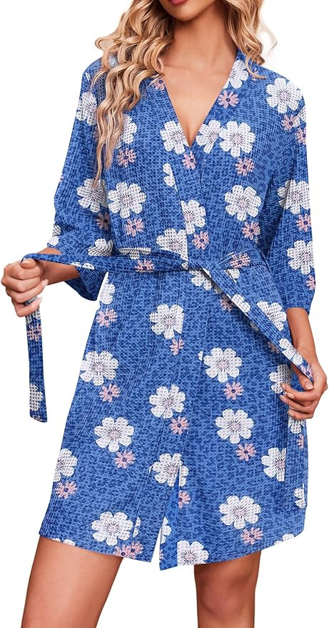 Ekouaer Robes for Women Waffle Knit Bathrobe Soft Lightweight Knee Length Loungewear S-XXL | Amazon (US)