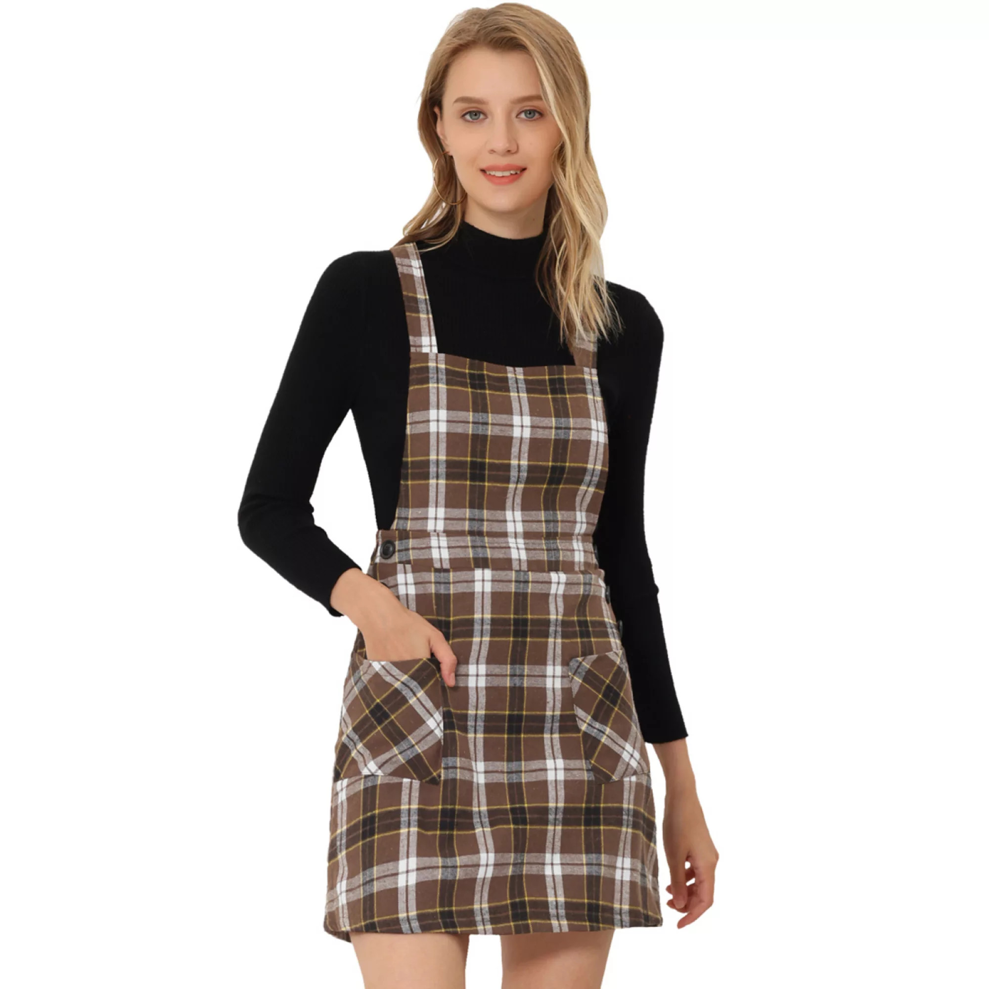 Women's Plaid Button Decor A-Line Pinafore Overall Dress | Kohl's