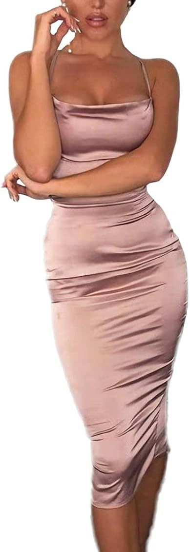 Velius Women's Sexy Spaghetti Strap Backless Lace up Bodycon Party Dress | Amazon (US)