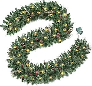 OasisCraft 9FT Christmas Garland with Pine Cones, Prelit Christmas Garland Greenery Outdoor Light... | Amazon (US)