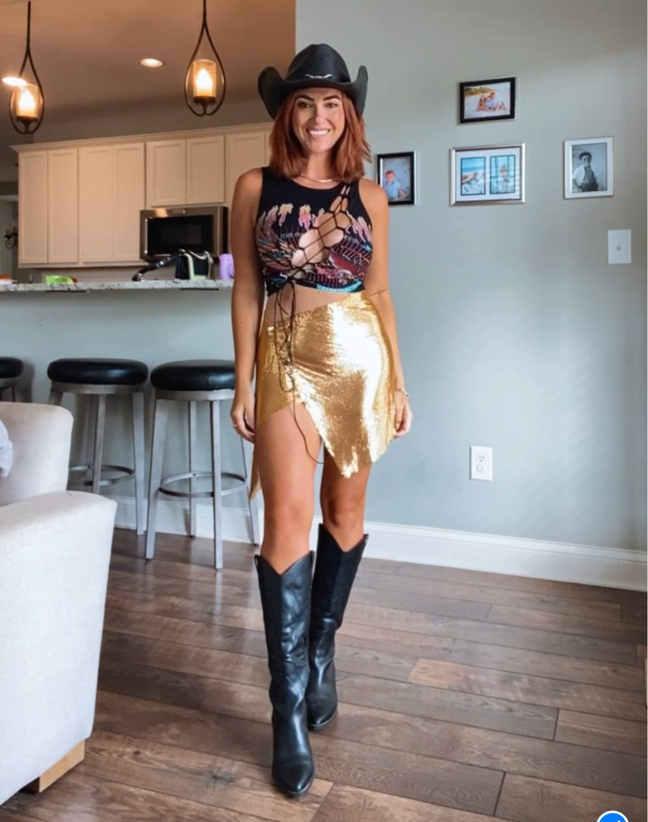 Nashville outfits - Vegas outfits - country concert outfits - concert outfits - Vegas - Nashville style - mesh skirt - black boots - black cowboy boots - western look - western outfit - western style - western boots 

#LTKstyletip #LTKunder50 #LTKshoecrush