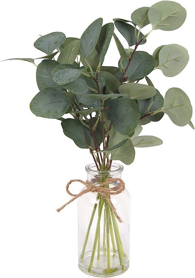 F&D Home Artificial Eucalyptus Plants in Glass Vase,Artificial Eucalyptus Leaves Plants with Vase... | Amazon (US)