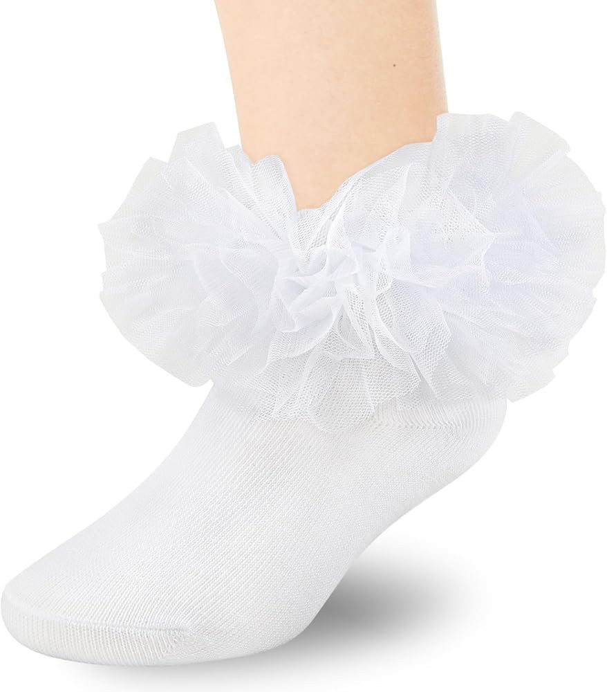 Grils Ruffle Socks Toddler Double Frilly Fluffy Princess Dress Cotton Sock Tutu Socks for Girls/B... | Amazon (US)
