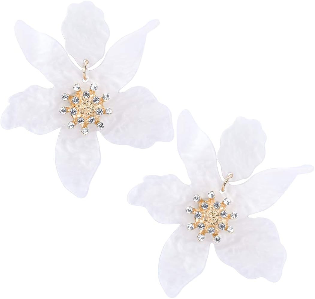 RESIN ACRYLIC FLOWER DANGLE EARRINGS - Exaggerated European And American Style Big Flower Earring... | Amazon (US)