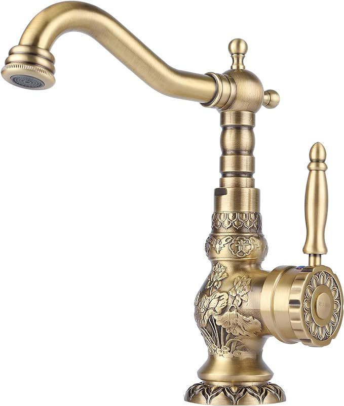 WEIJIANKANG Brass Kitchen Faucet Antique Single Handle Bathroom Faucet, Mixer Tap Bronze Multifun... | Amazon (US)