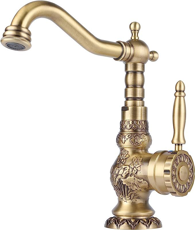 WEIJIANKANG Brass Kitchen Faucet Antique Single Handle Bathroom Faucet, Mixer Tap Bronze Multifun... | Amazon (US)